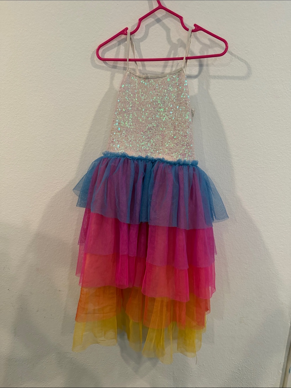 Cotton On Iridescent Sequin Bodice Rainbow Tulle Dress - Pink Blue Yellow